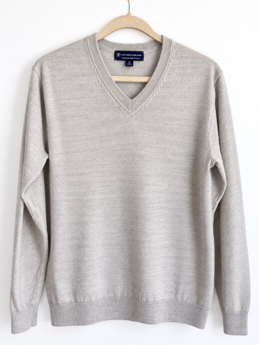 Hart Schaffner Marx Extra Fine Merino Wool Sweater Men’s M Beige V-Neck Pullover